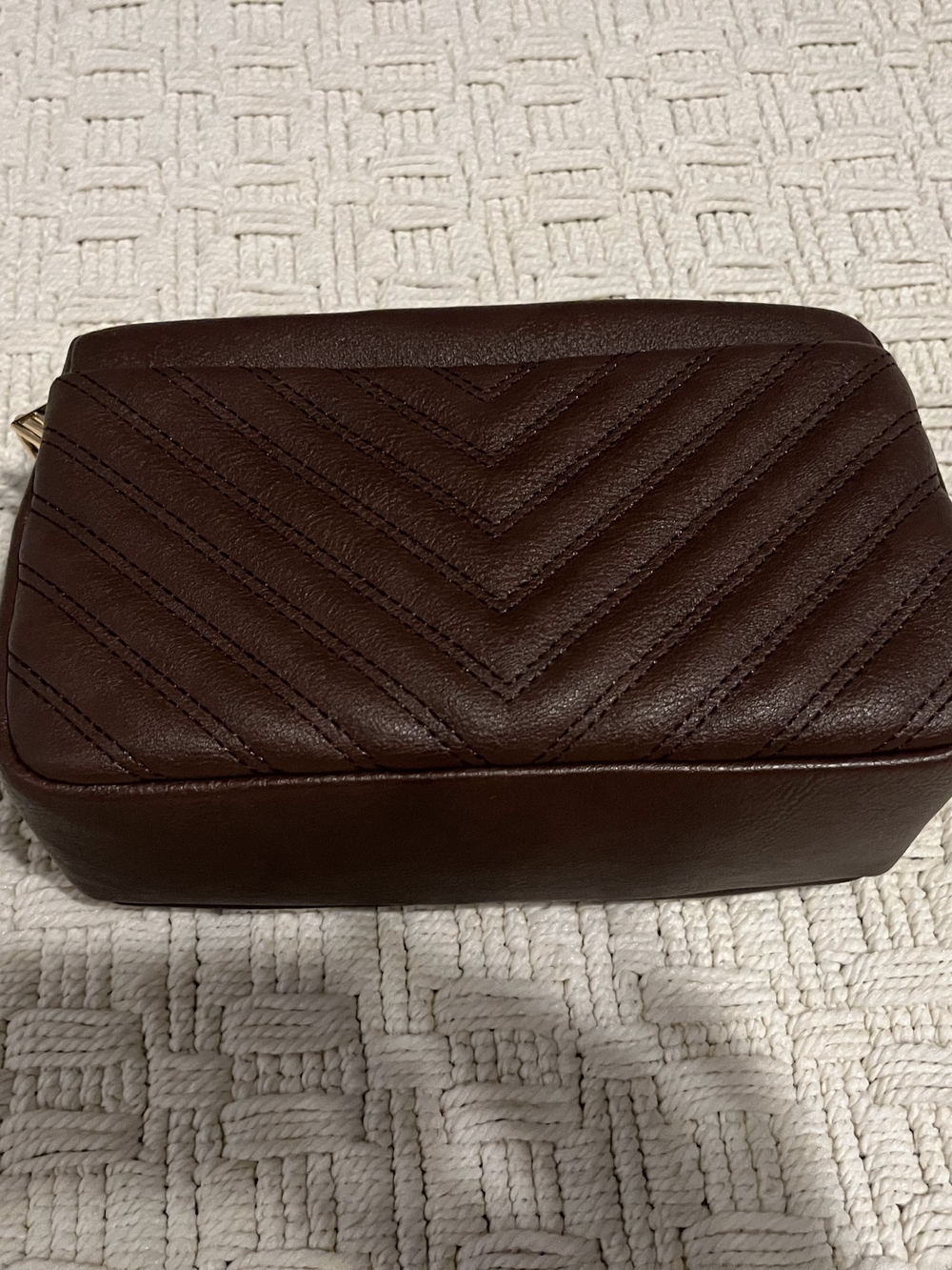 Quilted Chevron Leather Crossbody Bag in Dark Brown
